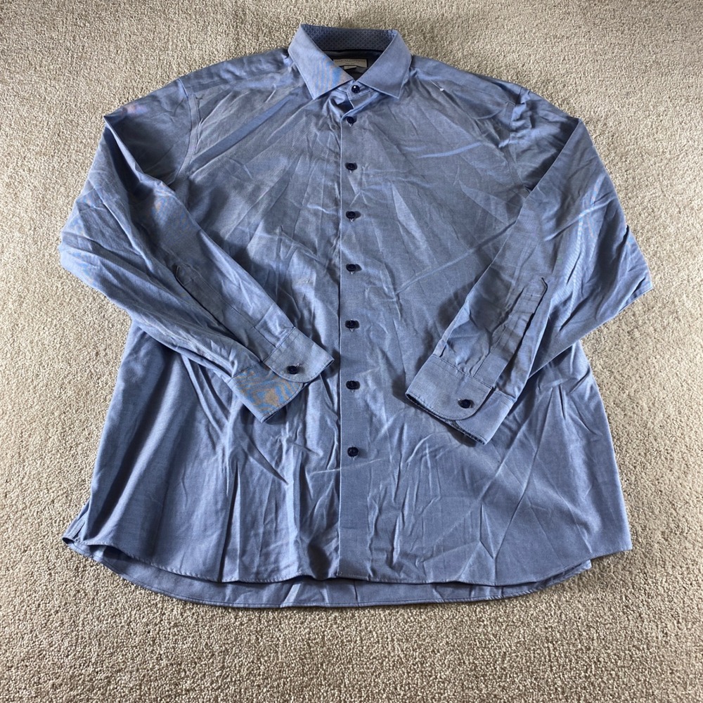 Charles Tyrwhitt Dress Shirt Mens 18/37 Blue Classic Fit Non-Iron Workwear
